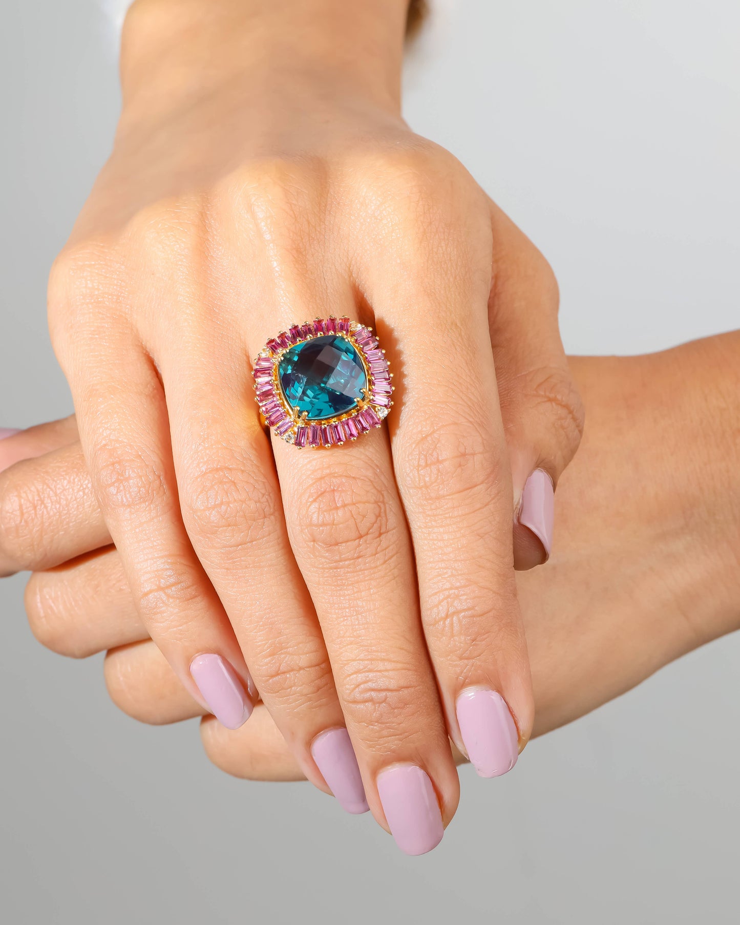 Gold Vermeil Silver London Blue Quartz Celestial Bloom Ring