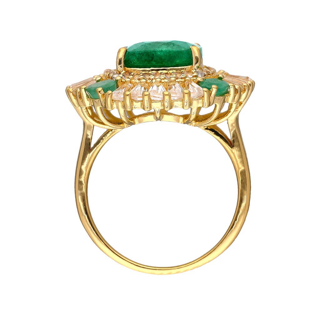 Gold Vermeil Over Silver Green Beryl Cocktail Ring