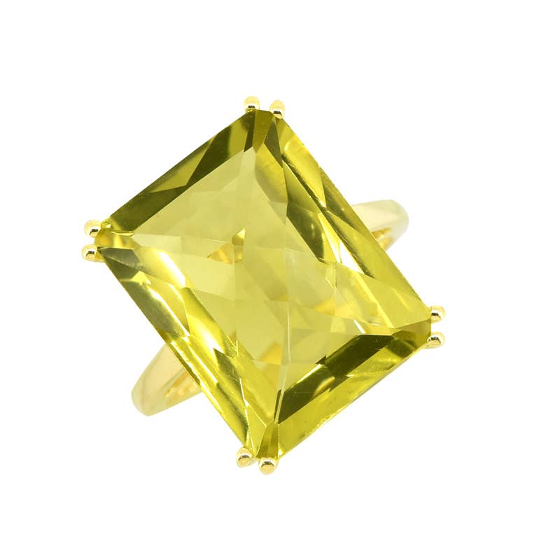 Gold Plated Over Silver Green Gold Quartz Sunveil Crest Ring