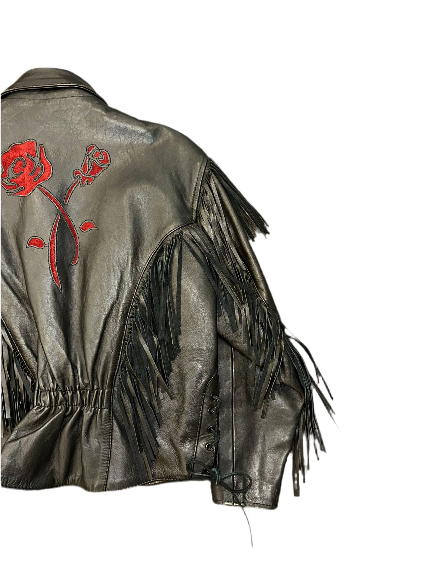 Vintage Black Bomber Jacket with Fringe