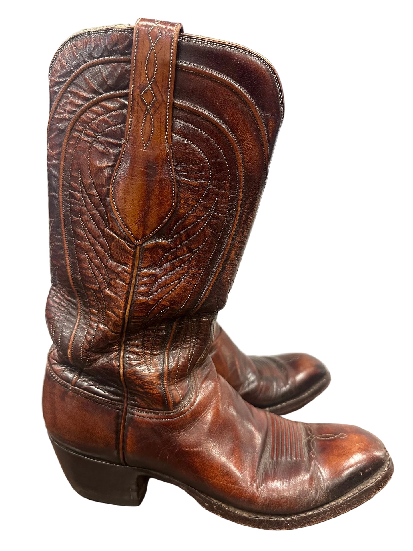Vintage Cognac Brown Lucchese Cowboy Boots