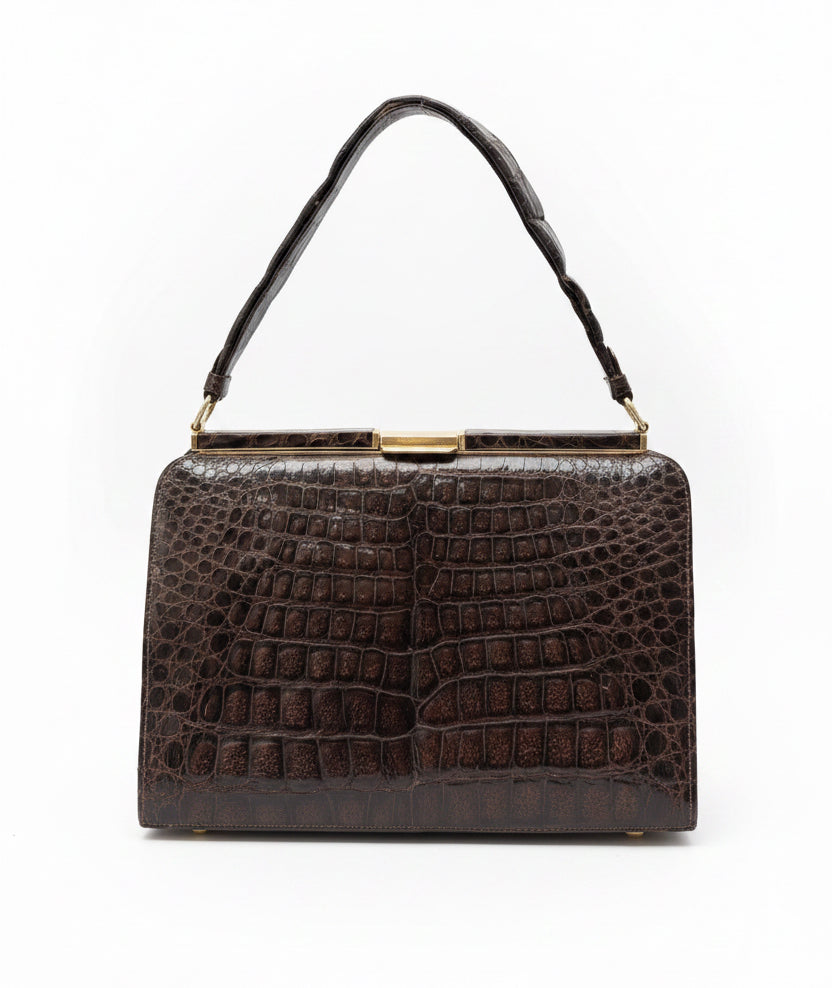 Vintage 1950s Leather Croc Embossed Handbag