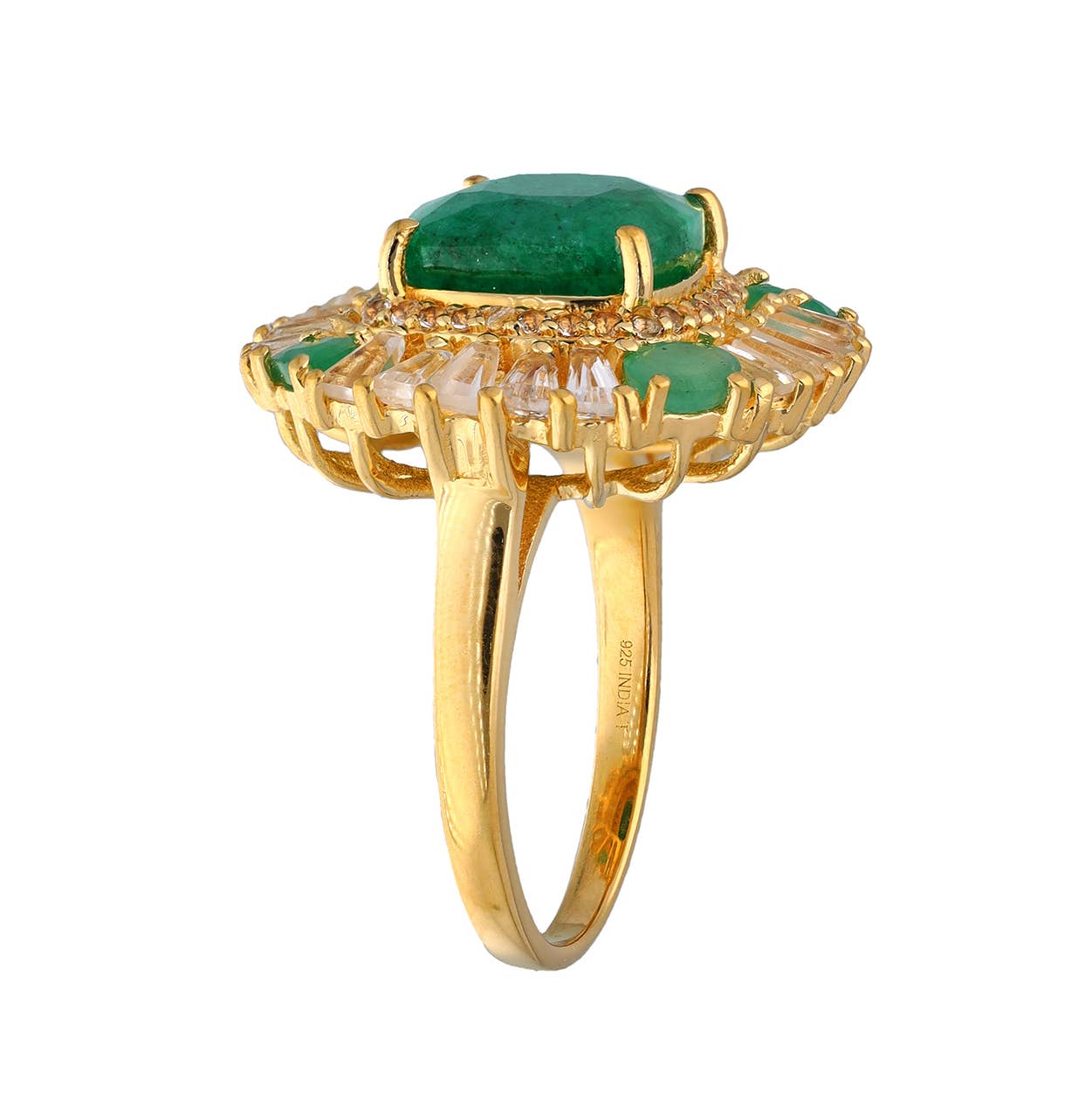 Gold Vermeil Over Silver Green Beryl Cocktail Ring