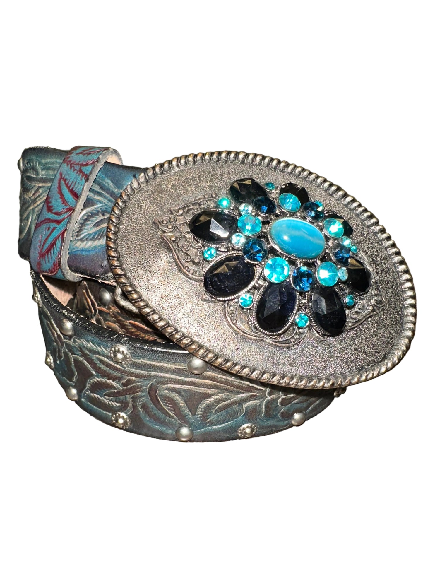Vintage Blue Leather Belt