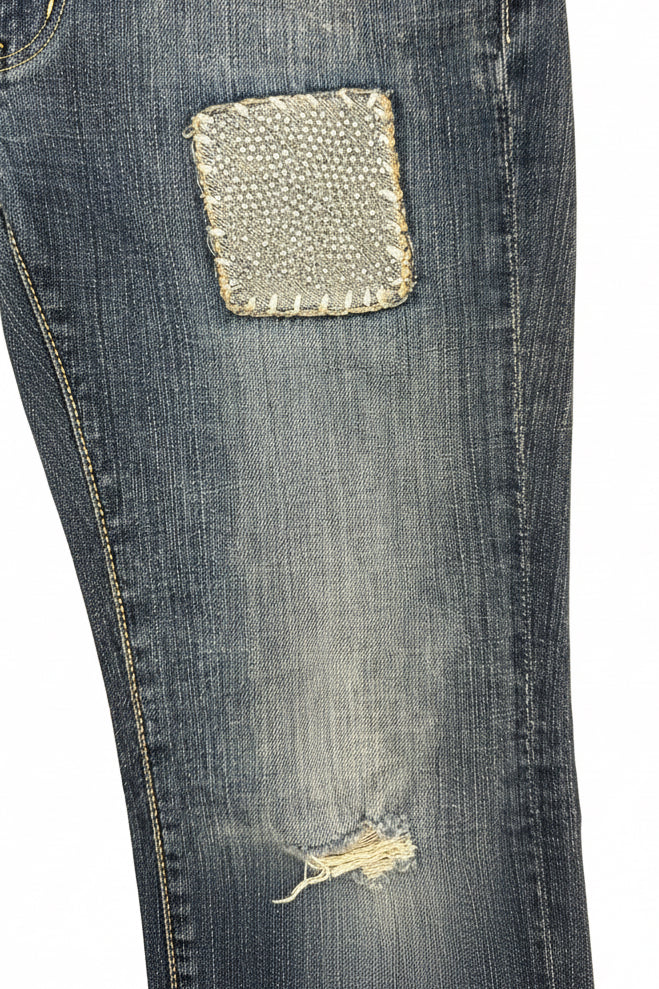 Vintage Bebe Patchwork Rhinestone Lowrise Jeans