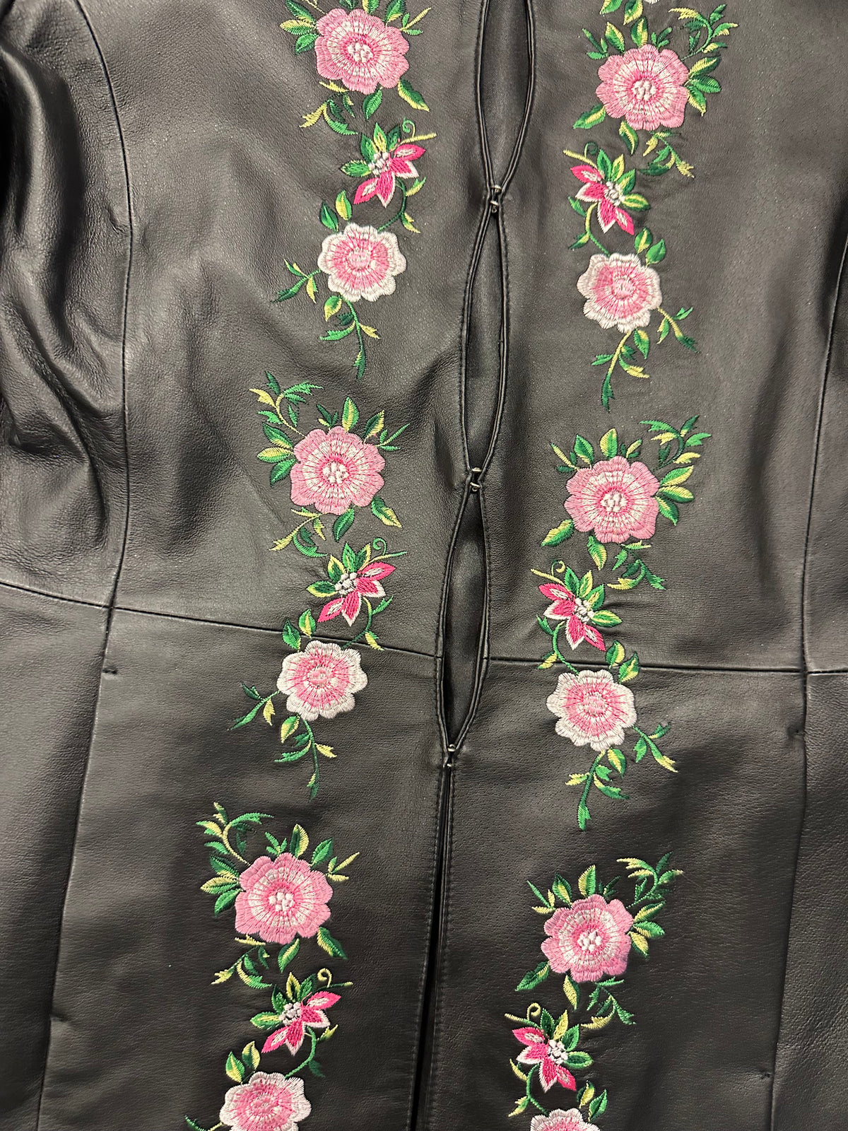 Vintage Leather Floral Embroidered Trench
