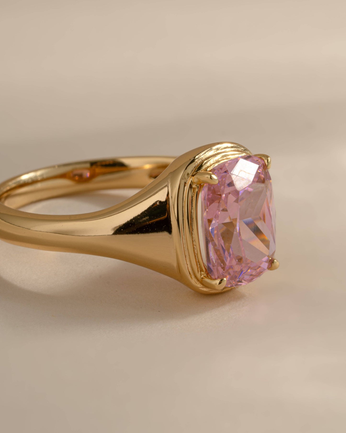 Gold Plated Pink Elongated Cushion Ring