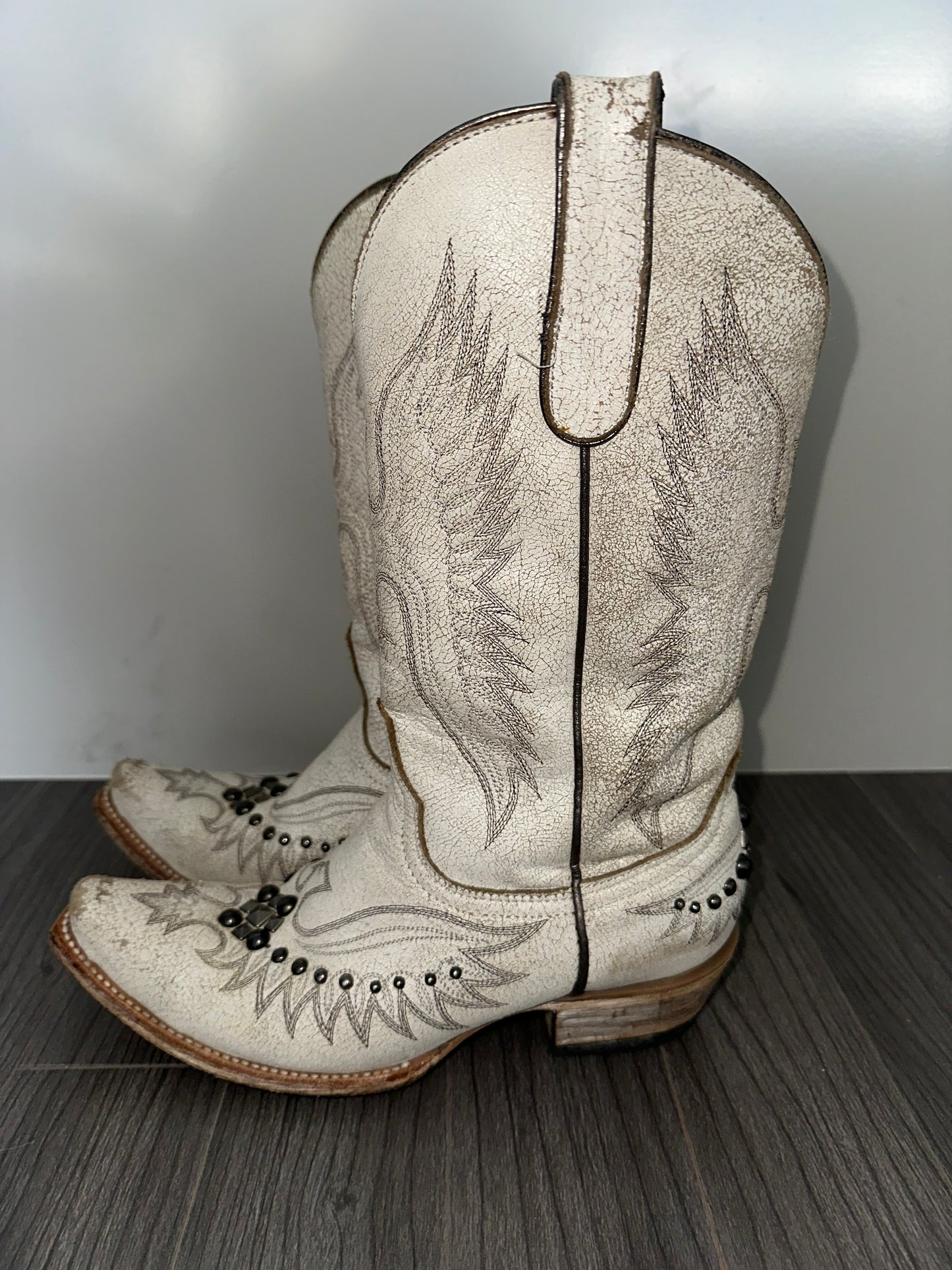 White Leather Studded Cowboy Boots