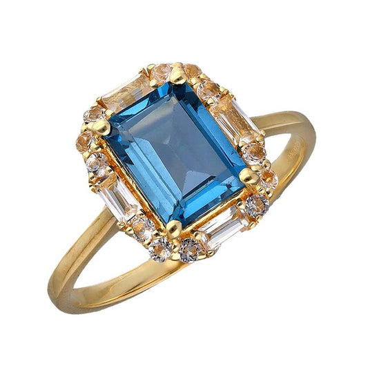 18K Gold Vermiel Silver London Blue Topaz Azure Regalia Ring