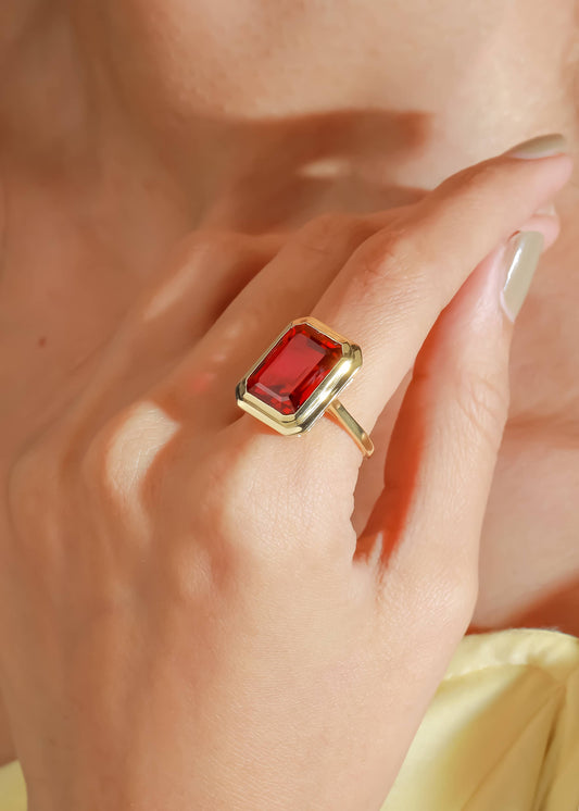 Gold Plated 925 Silver Lab Created Ruby Regal Ember Ring