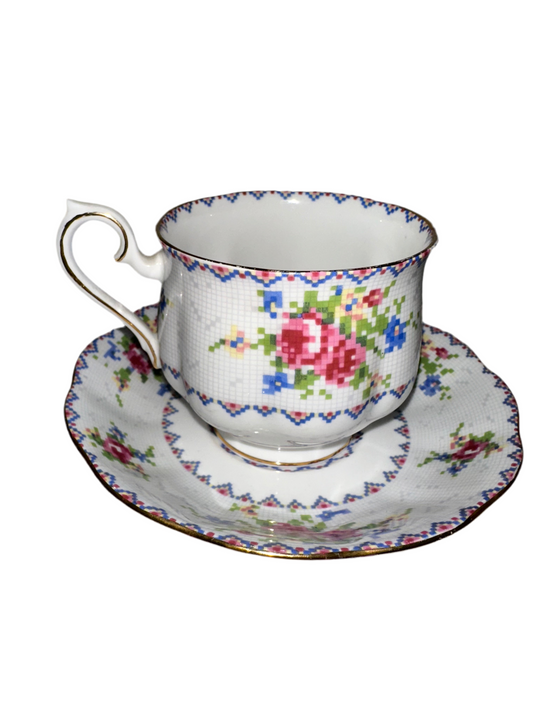 Antique Needlepoint Teacup