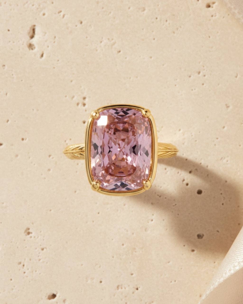 Sterling Silver Elongated Cushion Pink Sapphire CZ Cocktail Ring