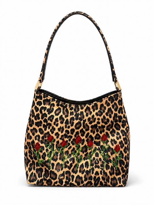 Vintage Isabella Fiore Cheetah Handbag with Beaded Roses
