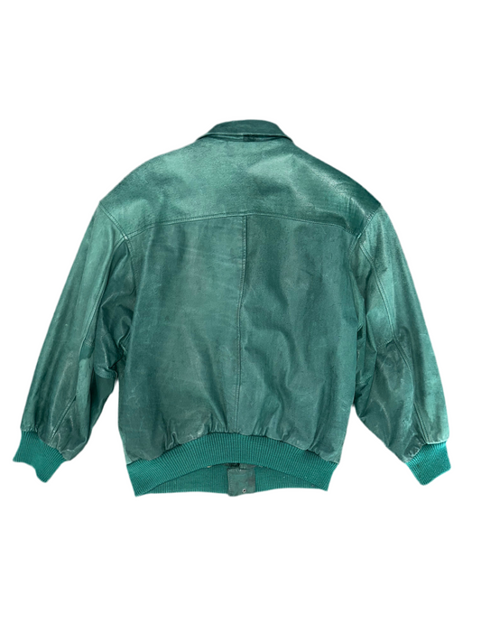 Vintage Green Leather Bomber Jacket