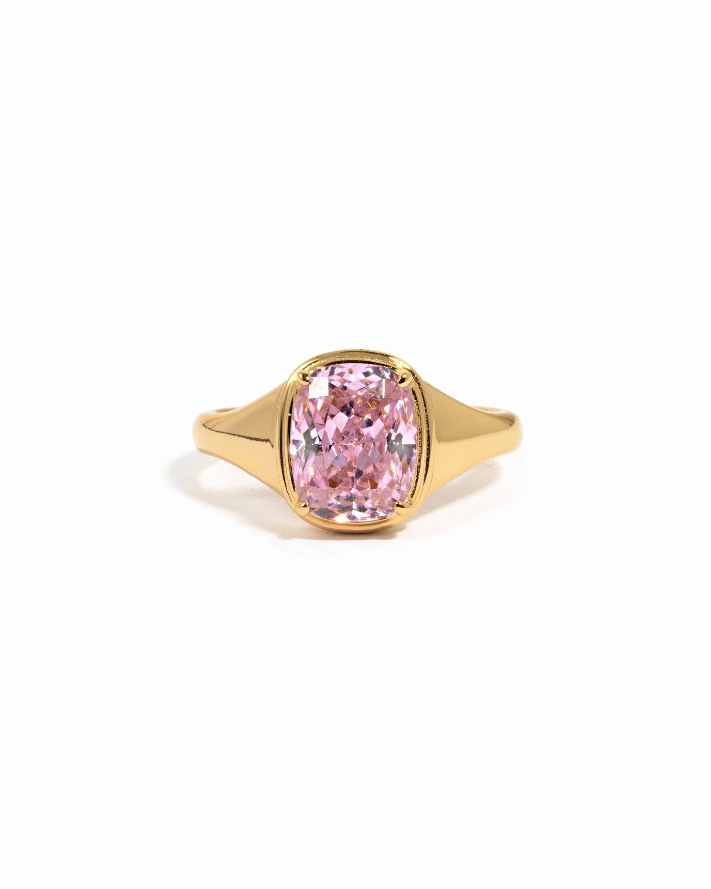 Gold Plated Pink Elongated Cushion Ring