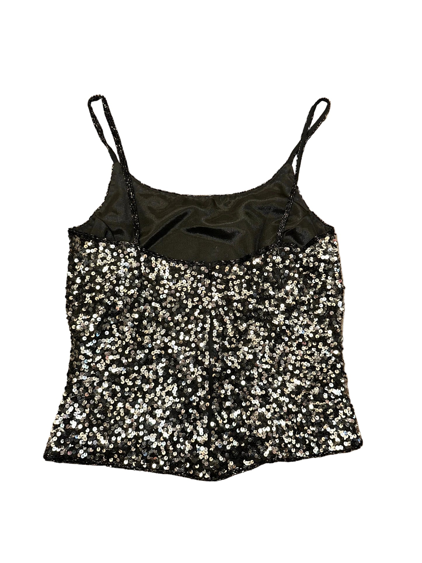 Vintage Silk Sequins Black and Silver Tank Top
