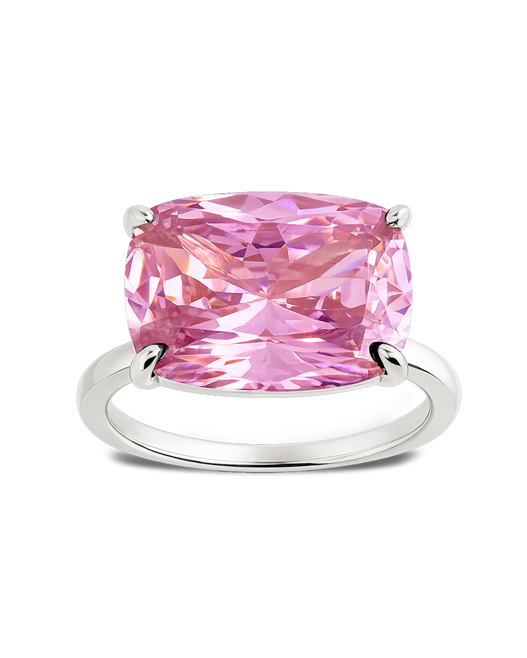 Sterling Silver Pink Sapphire Cushion East-West Ring