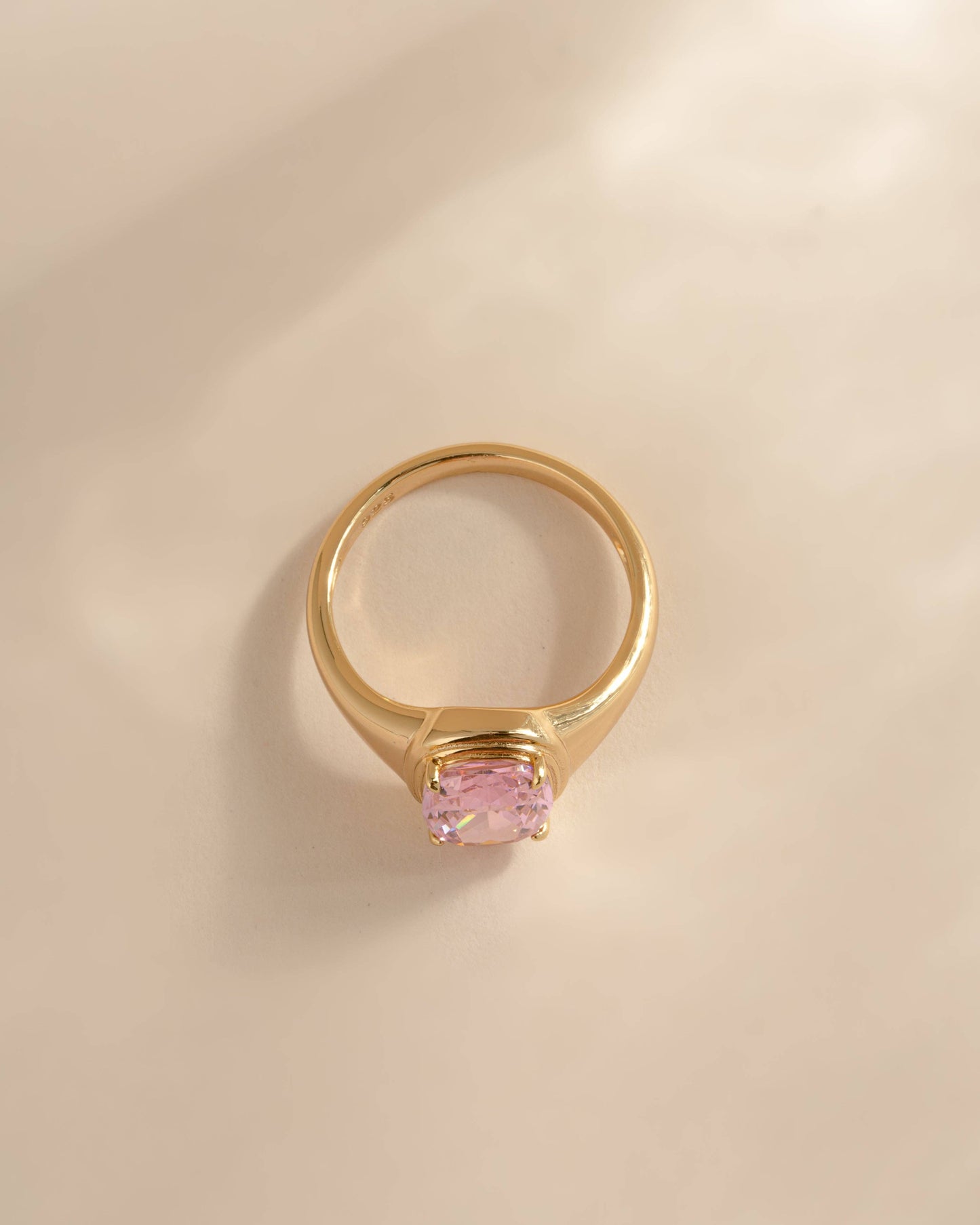 Gold Plated Pink Elongated Cushion Ring