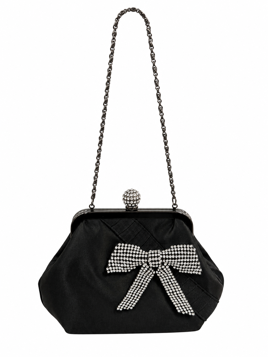 Y2K Rhinestone Bow Satin Kisslock Purse