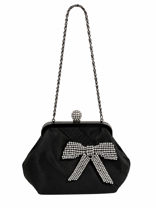Y2K Rhinestone Bow Satin Kisslock Purse