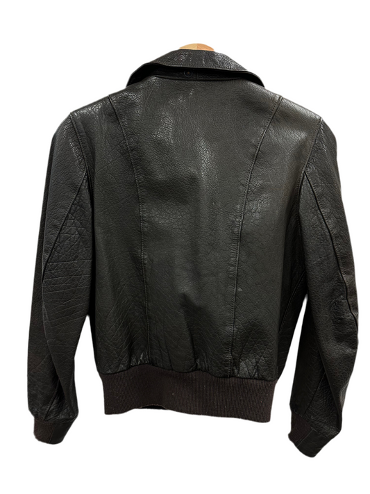 Vintage Brown Leather Bomber Jacket