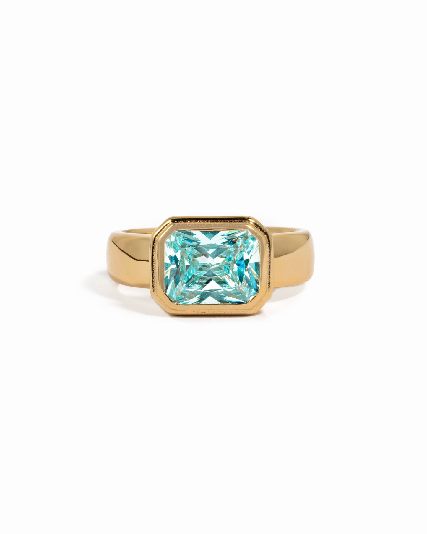 Gold Plated Chunky Rectangular Aquamarine Ring