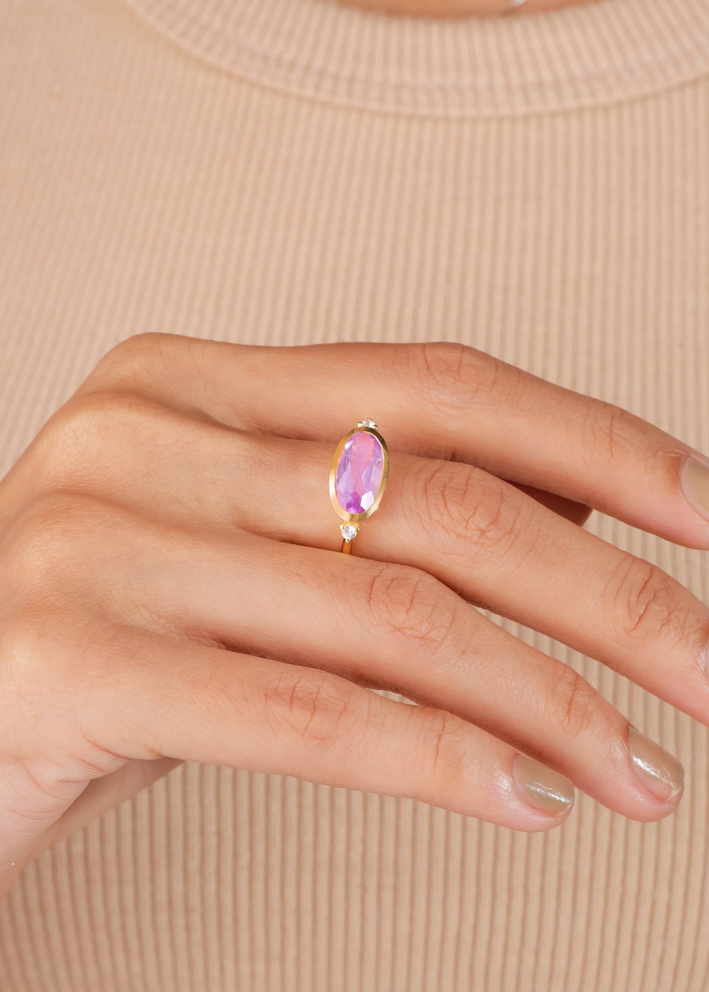 Gold Plated 925 Silver Pink Amethyst Elegance Ring