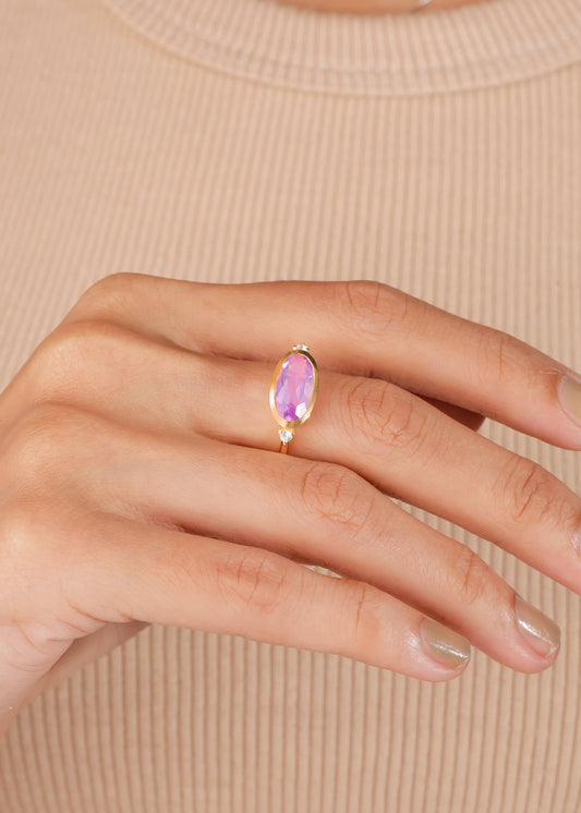 Gold Plated 925 Silver Pink Amethyst Elegance Ring
