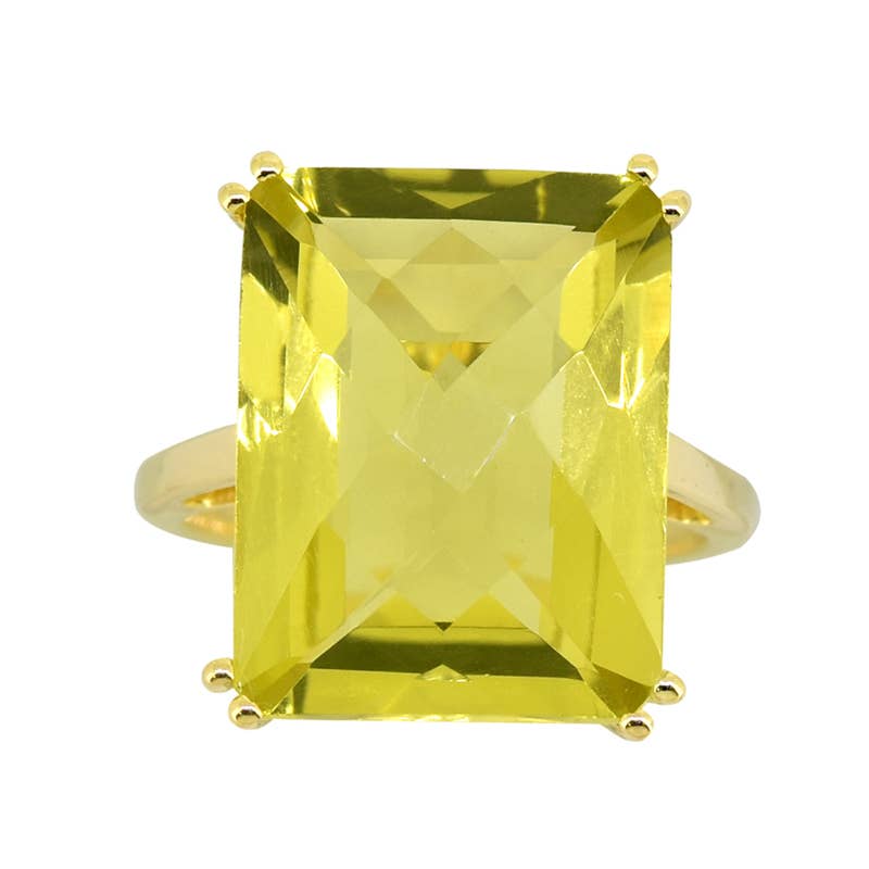 Gold Plated Over Silver Green Gold Quartz Sunveil Crest Ring