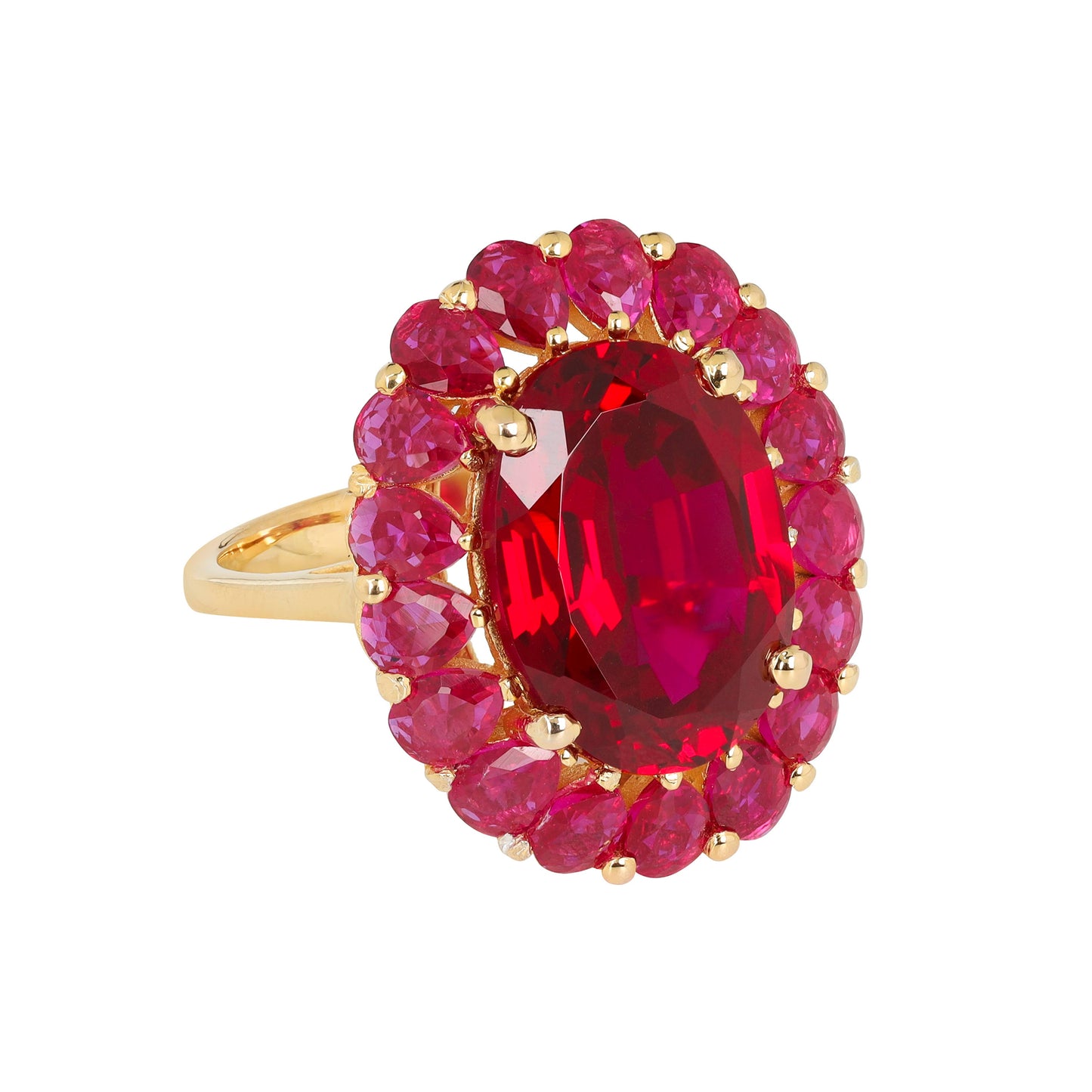 Gold Plated 925 Silver Crimson Halo Lab Created Ruby Ring