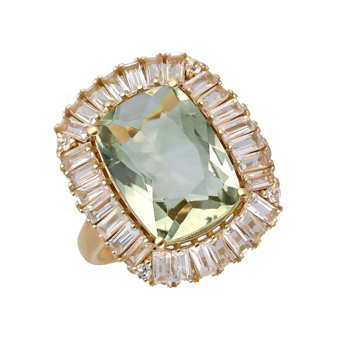 18K Gold Vermiel Over Silver Prasiolite Aurora Ring