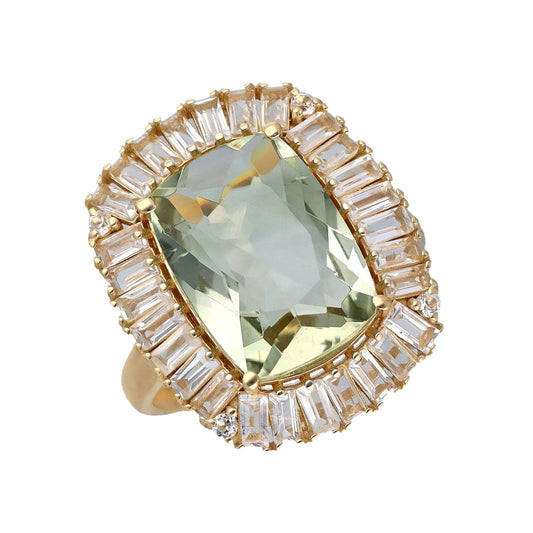 18K Gold Vermiel Over Silver Prasiolite Aurora Ring