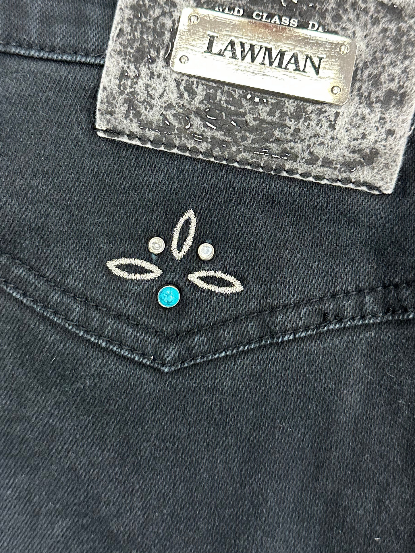 Vintage Black Denim with Turquoise Details