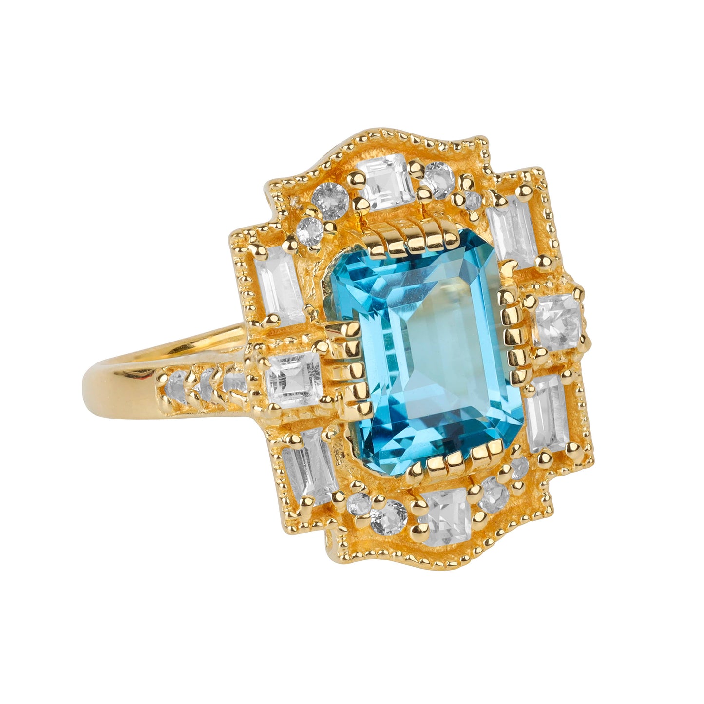 18K Gold Vermiel Silver Swiss Blue Topaz Imperial Azure Ring