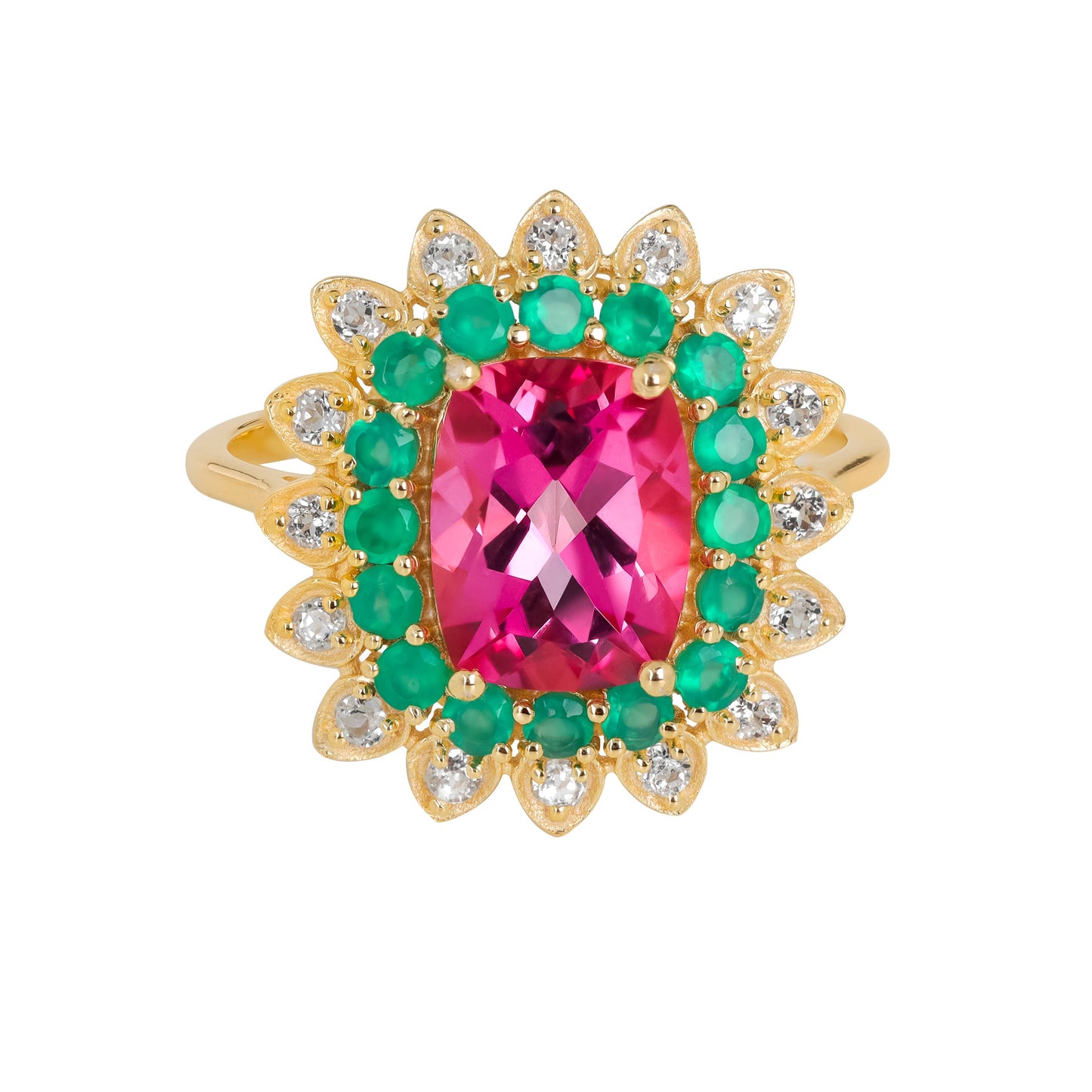 Gold Plated Over 925 Silver Multi Stone Cocktail Ring