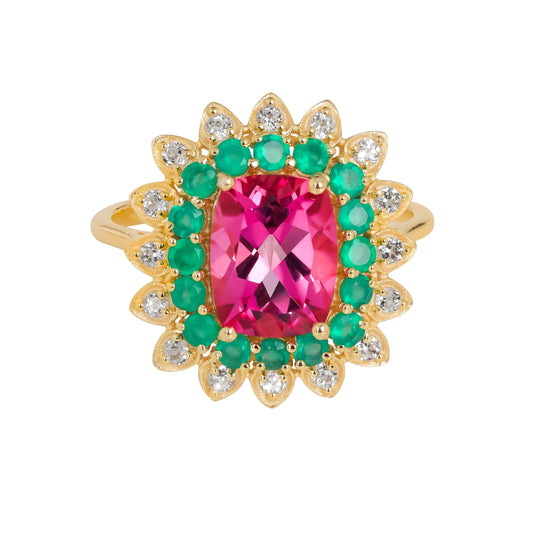 Gold Plated Over 925 Silver Multi Stone Cocktail Ring