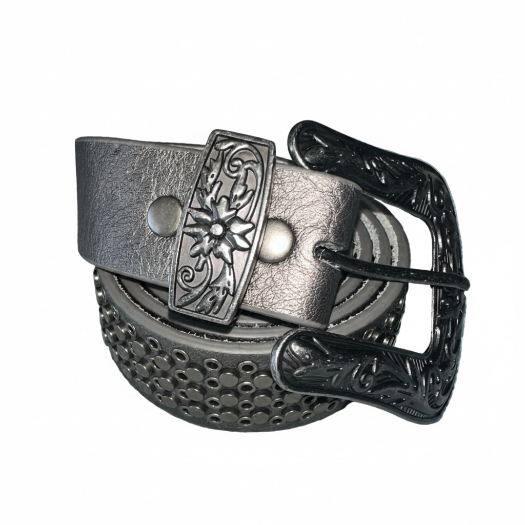 Vintage Genuine Leather Silver Studded Belt