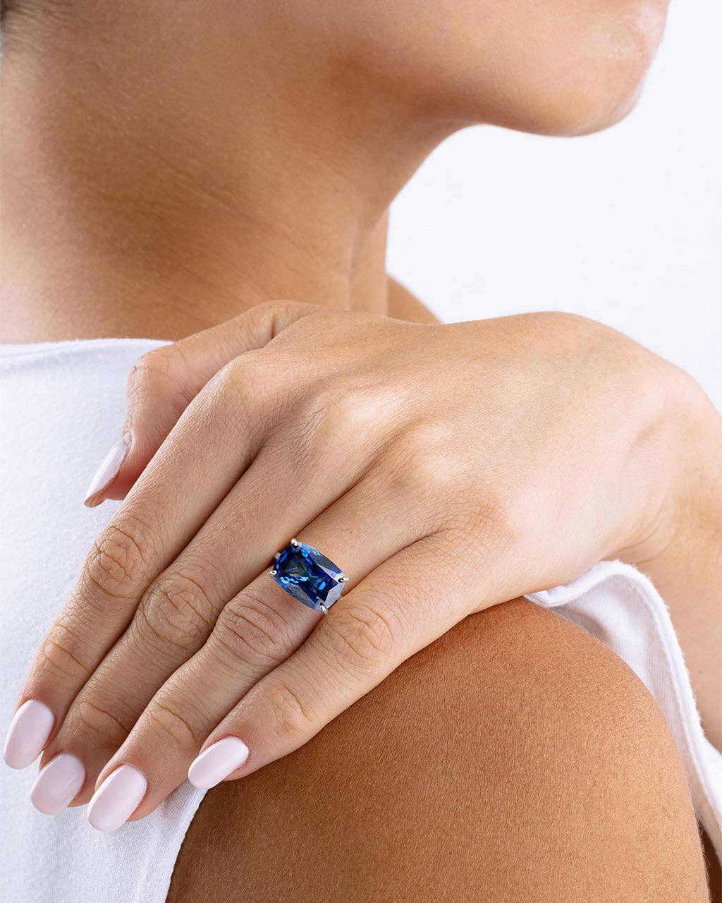 Sterling Silver Sapphire Cushion East-West Ring
