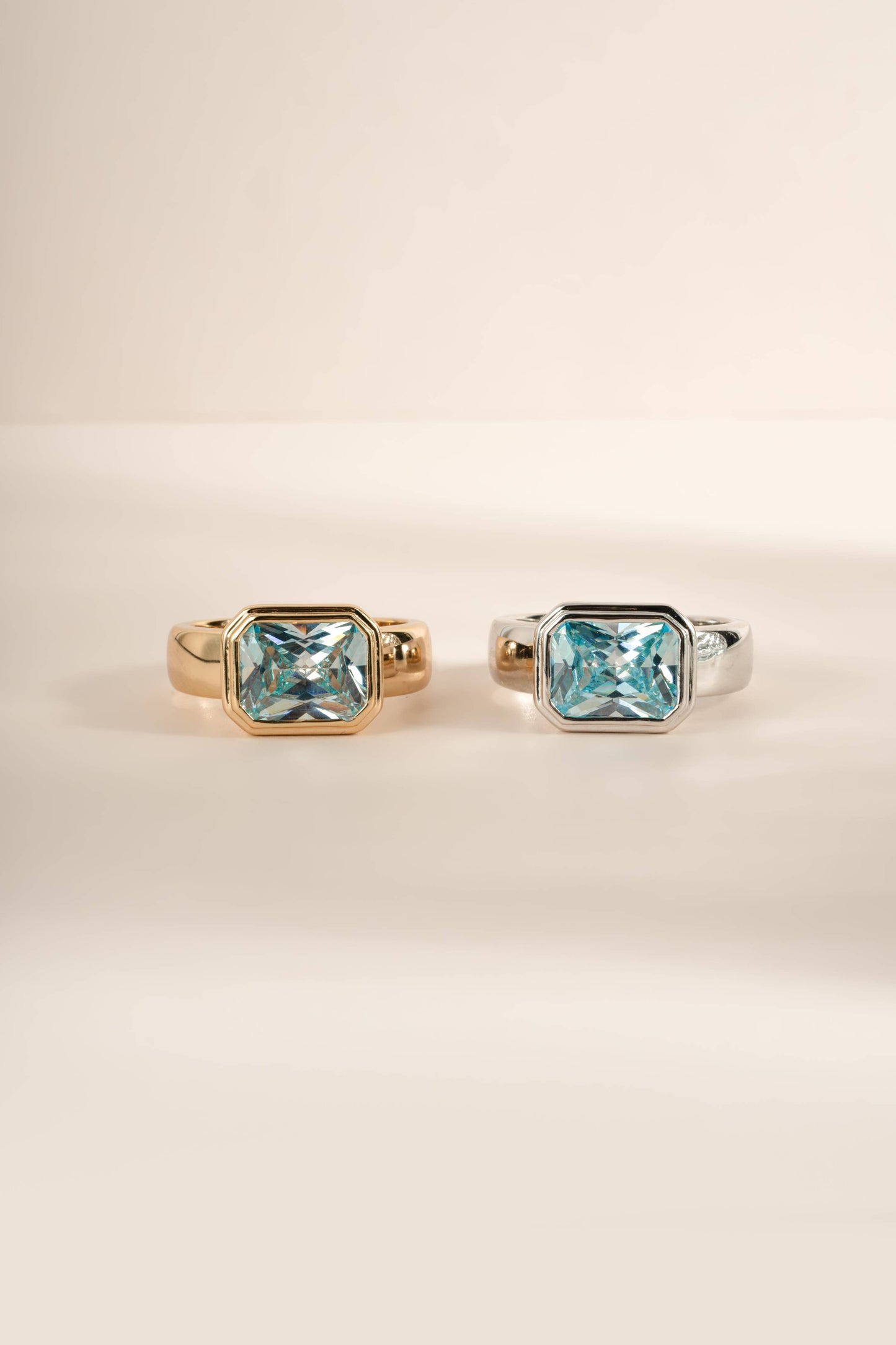 Gold Plated Chunky Rectangular Aquamarine Ring