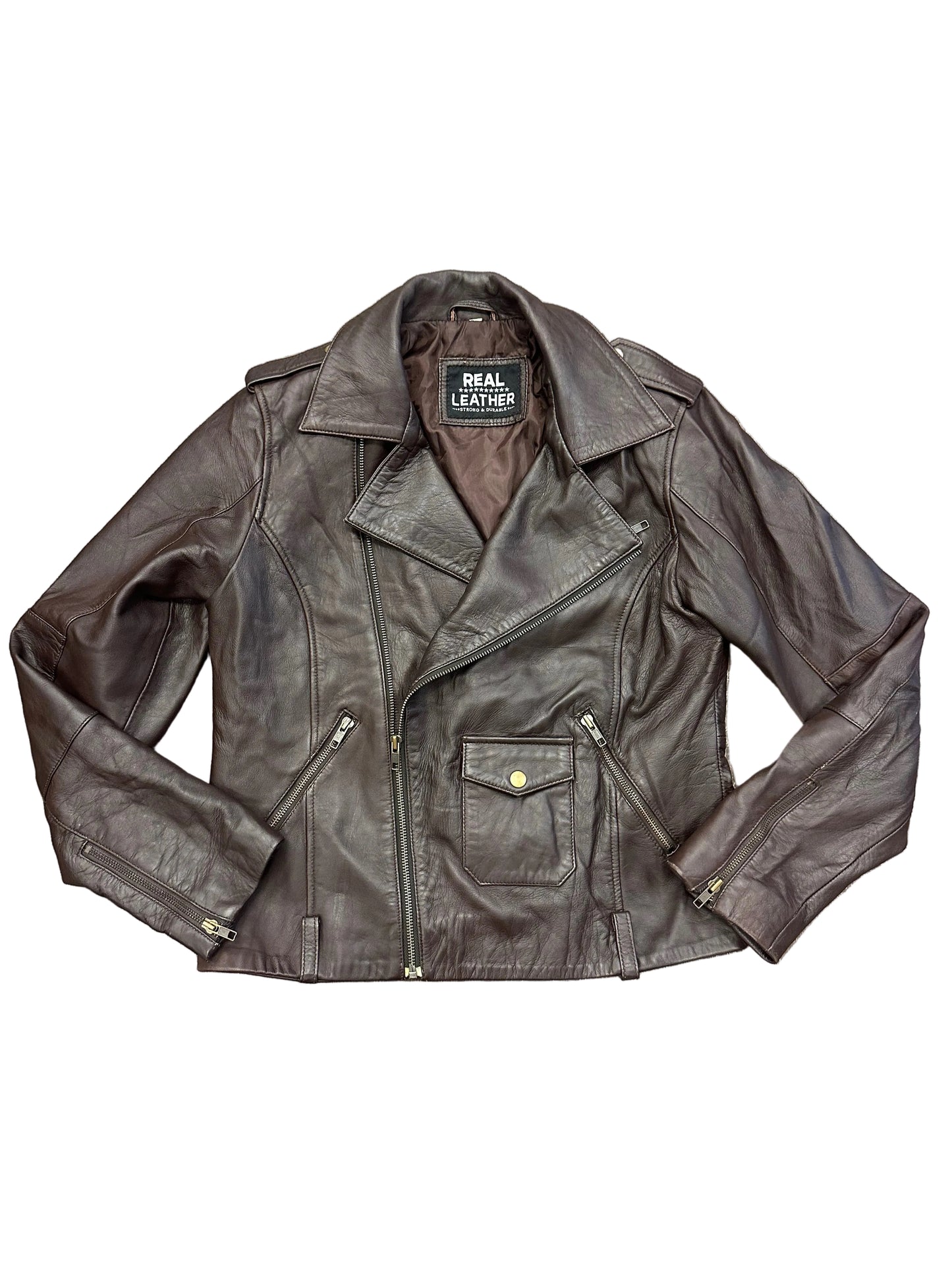 Vintage Chocolate Brown Leather Moto Jacket