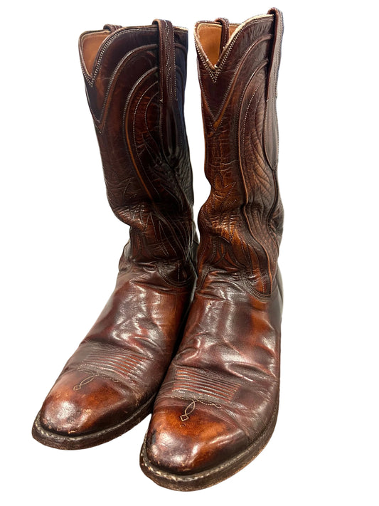 Vintage Cognac Brown Lucchese Cowboy Boots