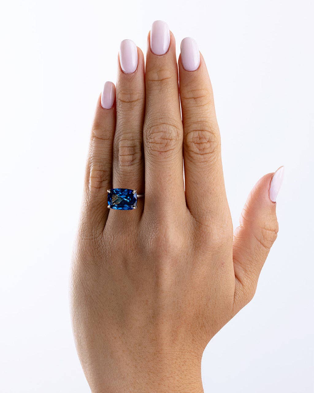 Sterling Silver Sapphire Cushion East-West Ring