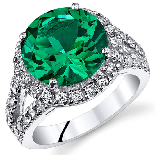 Emerald Ring Sterling Silver Round Shape 6 ct Sz 5