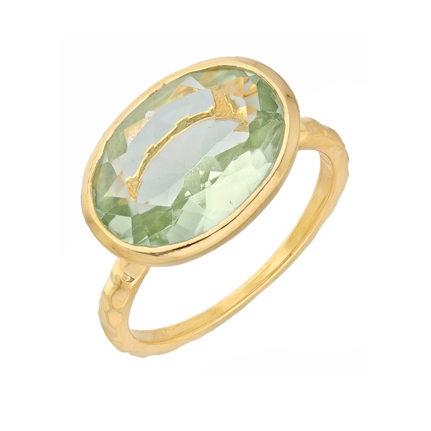 Gold Plated Over Silver Green Amethyst Solitaire Ring