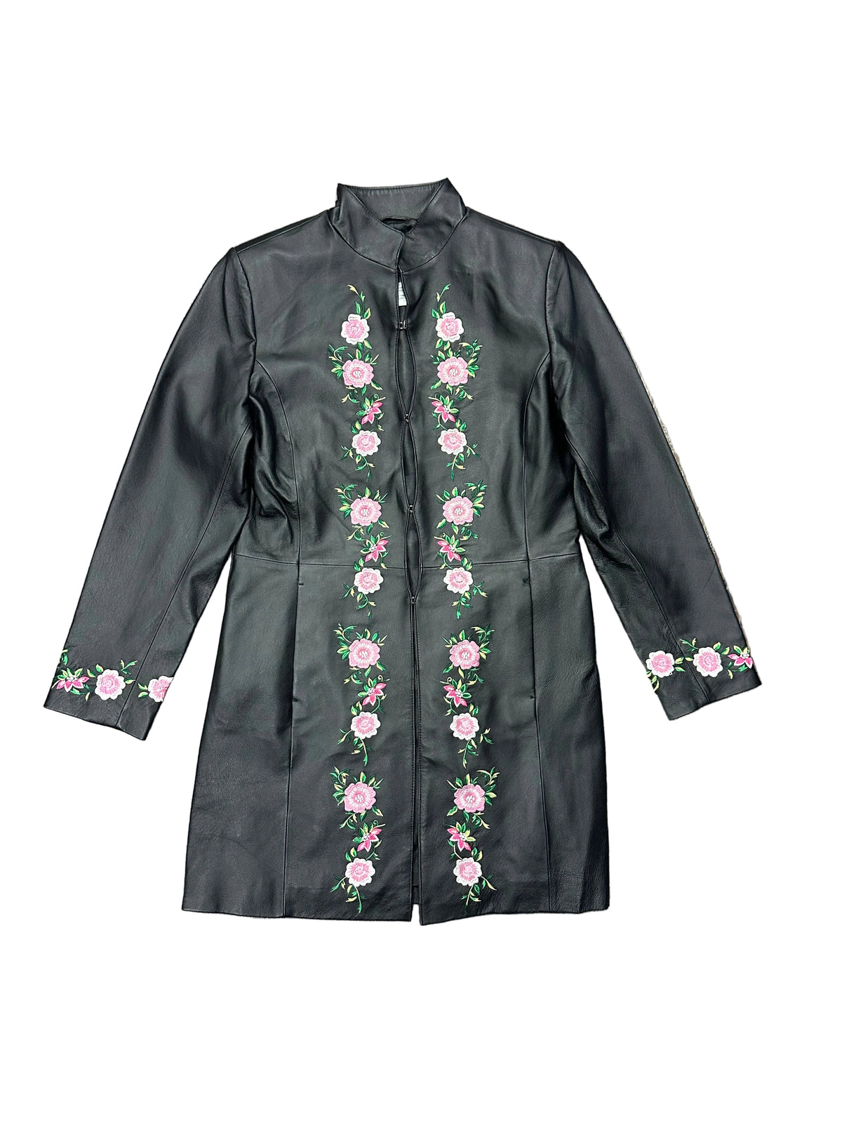 Vintage Leather Floral Embroidered Trench