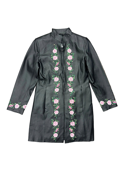 Vintage Leather Floral Embroidered Trench