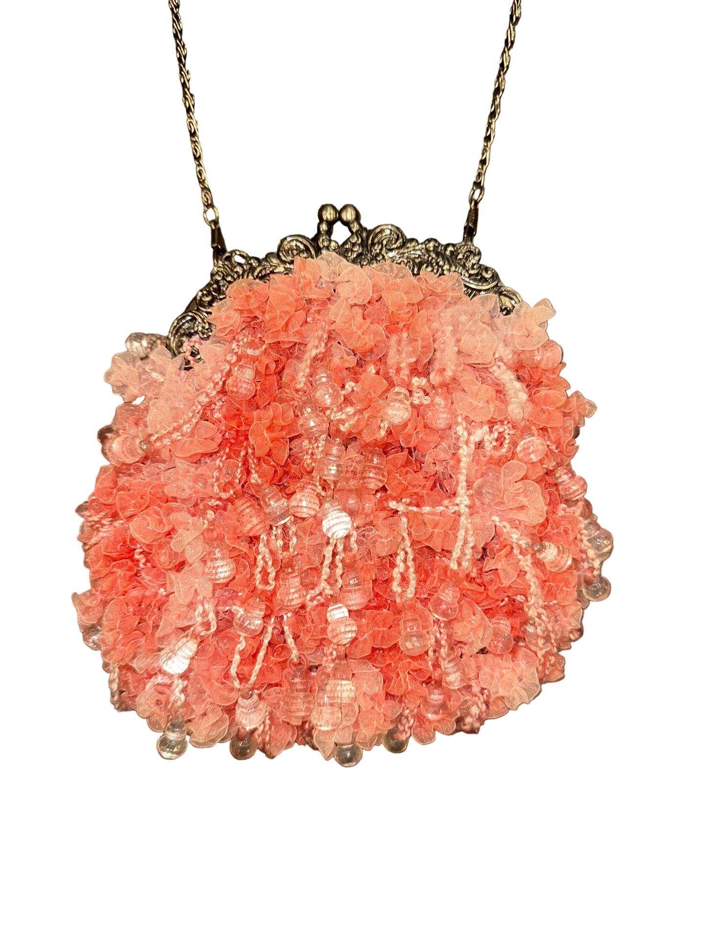 Vintage Pink Beaded Chiffon Crossbody Purse