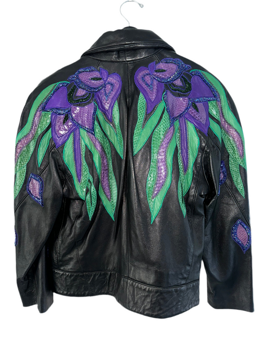 80s Snakeskin and Leather Bomber Jacket