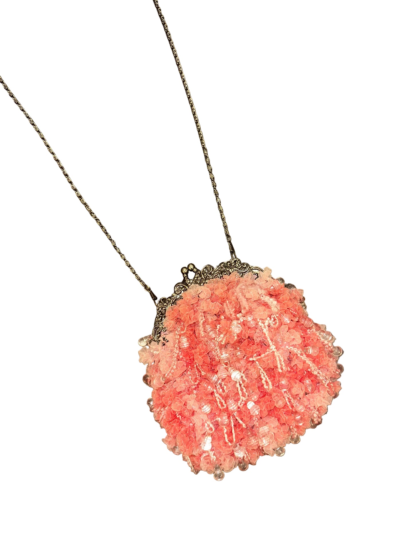 Vintage Pink Beaded Chiffon Crossbody Purse