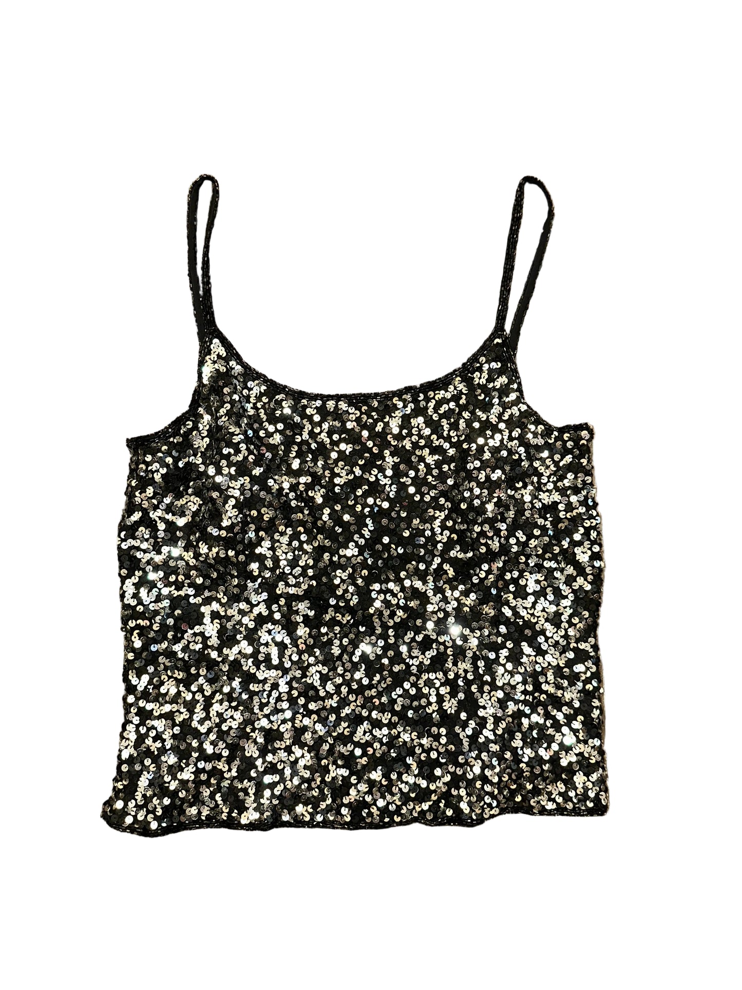 Vintage Silk Sequins Black and Silver Tank Top